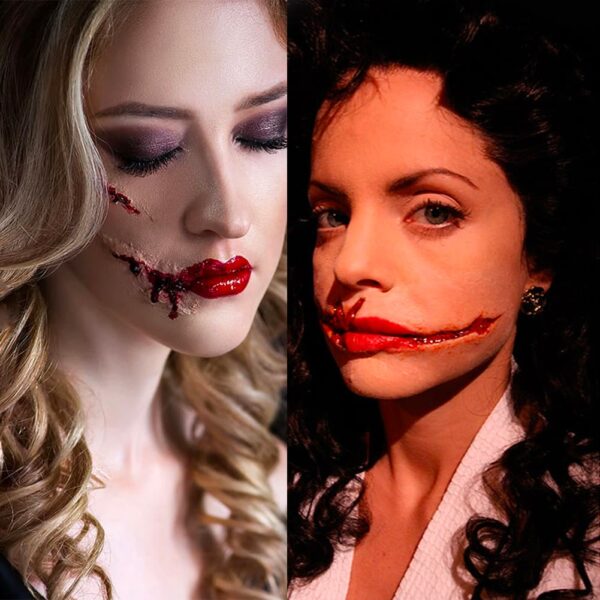 two women with fake face wounds